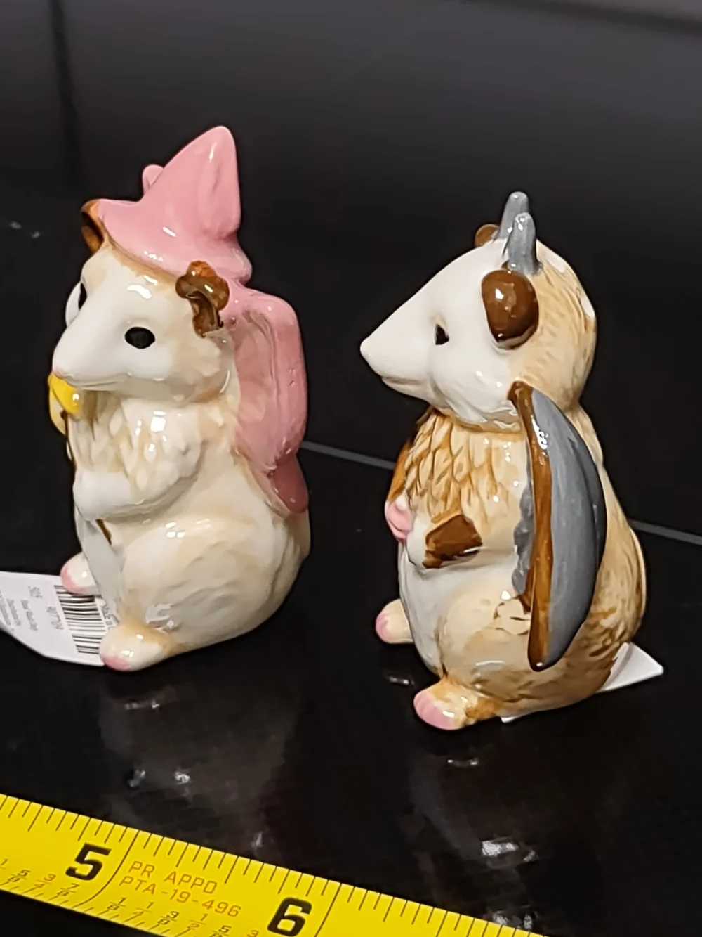 Halloween Ceramic Witch Fairy & Vampire Oppossum Salt & Pepper Shaker- Pink Gray